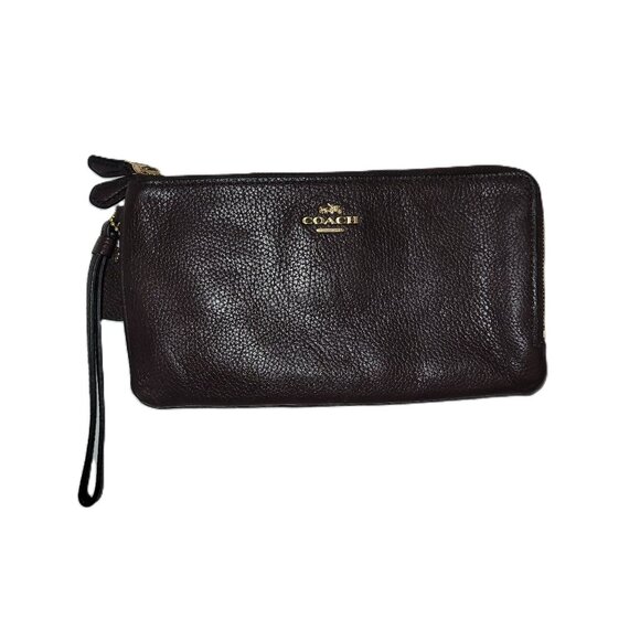 Coach Double Zip Brown Pebble Leather Wallet Wristlet Style Number 54052 - Picture 1 of 8